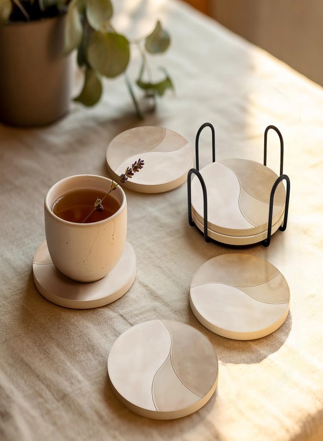 VEYRO Coasters Set of 6 for Drinks - Absorbent Ceramic Stone Drink Coasters with Cork Backing for Coffee Table & Desk, Modern Marble Look Cup Coaster Set, Housewarming Gift for New Home - Image 2